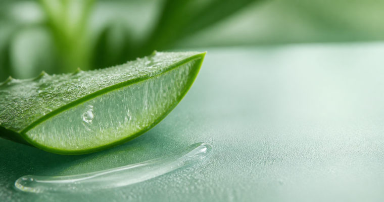 Frisch geschnittenes Aloe Vera Blatt mit transparentem Gel