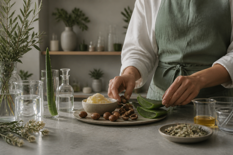 Botanische Rohstoffe in einem modernen Naturkosmetik Studio